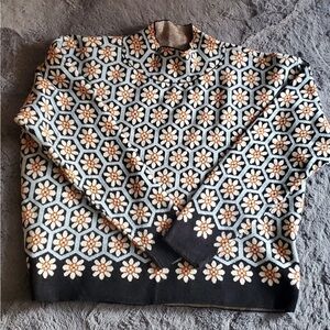 Anthropologie Size Medium Floral Geo Knit Sweater